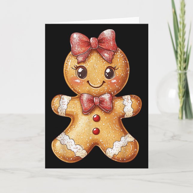 Cartão Coquette Bow Christmas Girly Gingerbread Cookie Ba (Frente)
