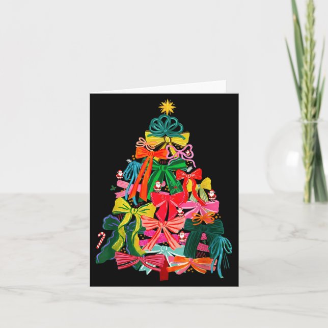 Cartão Coquette Bow Christmas Tree Xmas Holiday Girly Out (Frente)