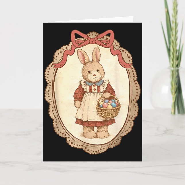 Cartão Coquette Bow Funny Bunny Eggs Rabbit Happy Easter  (Frente)