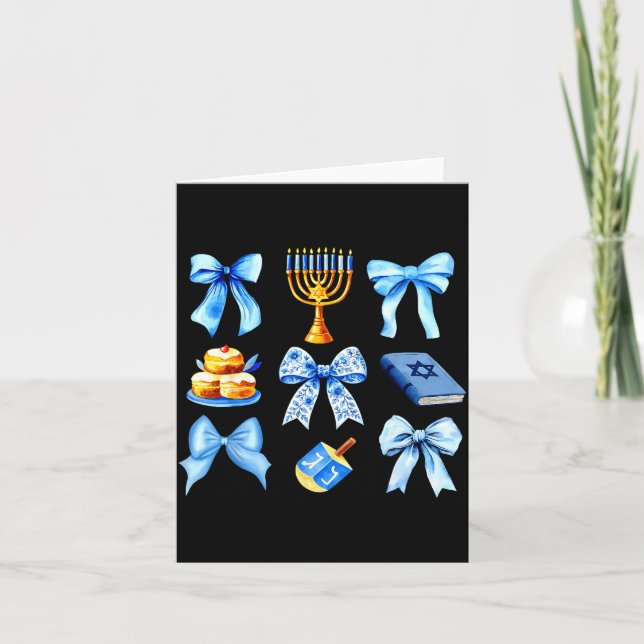 Cartão Coquette Bow Jewish Holiday Chanukah Hanukkah Meno (Frente)
