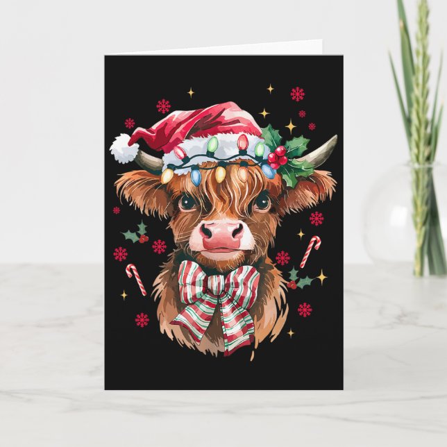 Cartão Coquette Christmas Western Highland Cow Santa Xmas (Frente)