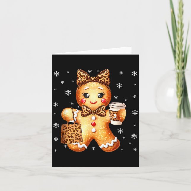 Cartão Coquette Cute Gingerbread Leopard Bow Christmas Gi (Frente)