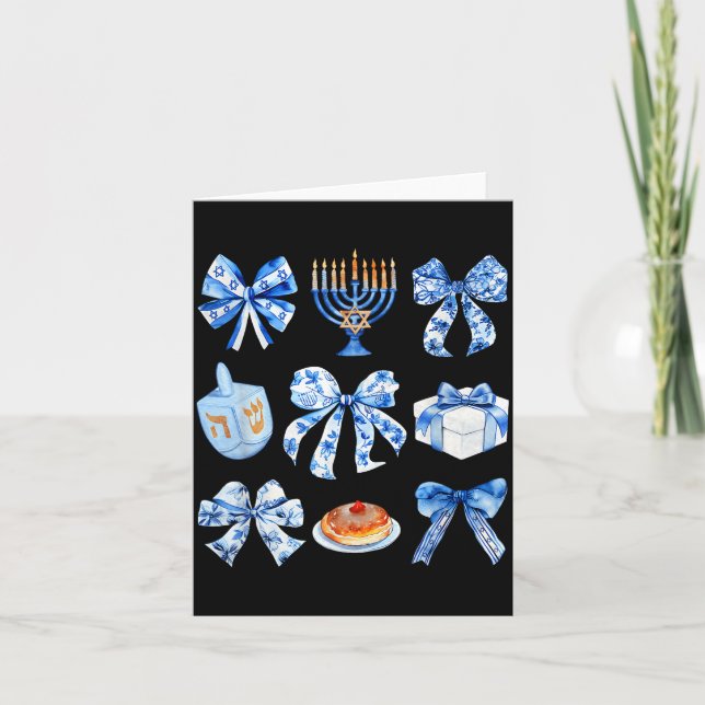 Cartão Coquette Hanukkah Bow Jewish Bow Menorah Bow Women (Frente)