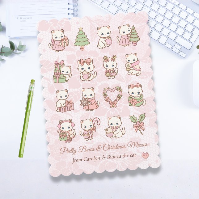 Cartão Coquette Kawaii Cat Christmas (Coquette Kawaii Cat Christmas Card)