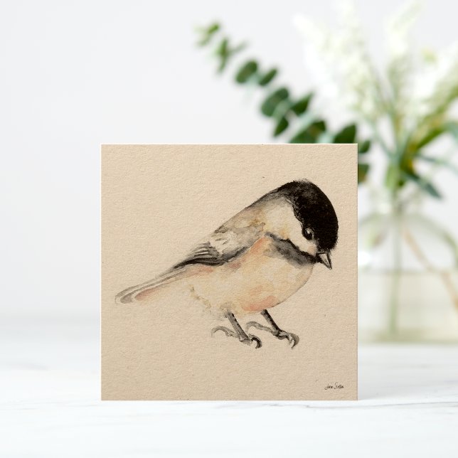 Cartão Cor da Água de Pintura em Frango (Chickadee Painting Watercolor Card from Jenn's Emporium. )