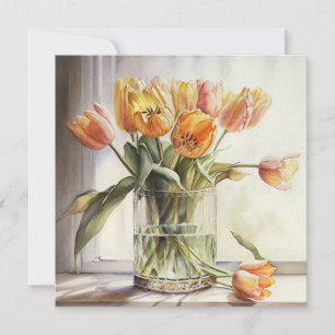 Cartão Cor d'água das tulipas amarelas