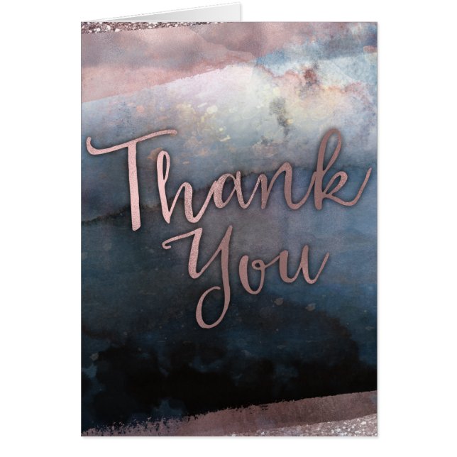 Cartão Cor de Água Moderna Azul e Rosa Dourado Rosa Obrig (Frente)