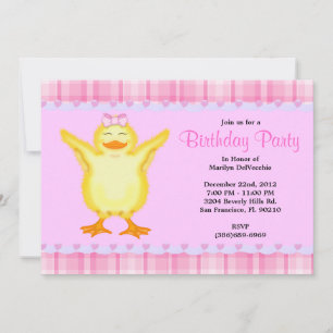 Cartão cor-de-rosa bonito com Pato Amarelo Aniver