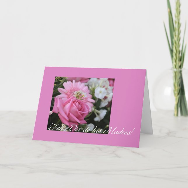 Cartão cor-de-rosa cor-de-rosa-dia de as mães espanhol (Frente)