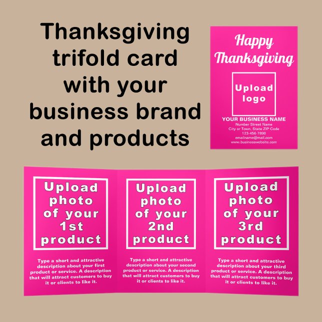 Cartão cor-de-rosa de ação de negócios (Thanksgiving pink trifold card with your business brand and products or services.)