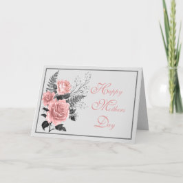 Cartão Cor-de-rosa e Cinza Dia de as mães Floral