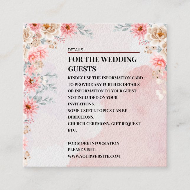 Cartão cor-de-rosa para Pormenores de Casamento Fl (Frente)