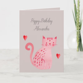 Cartão Cora Cinza Gato Corações Aniversário