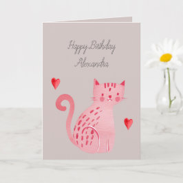 Cartão Cora Cinza Gato Corações Aniversário