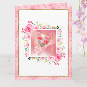 Cartão Cora Floral Rosa Roxa Dia das Mães estilo 3D