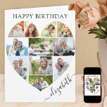 Cartão Coração 11 Nome Elegante da Colagem de Fotos Anive<br><div class="desc">Diga Feliz Aniversário com uma coleção de fotos cardíacas de amor, cartão de aniversário personalizado. O modelo de foto está configurado para que você adicione suas fotos, trabalhando em linhas de cima para baixo. A colagem de fotos contém 11 fotos que são exibidas em uma mistura de retratos, paisagens e...</div>