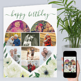 Cartão Coração 9 Foto Colagem Branca Rosa Feliz Aniversár