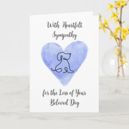 Cartão Coração Azul Aquarela com Desenho de Cachorro Simp