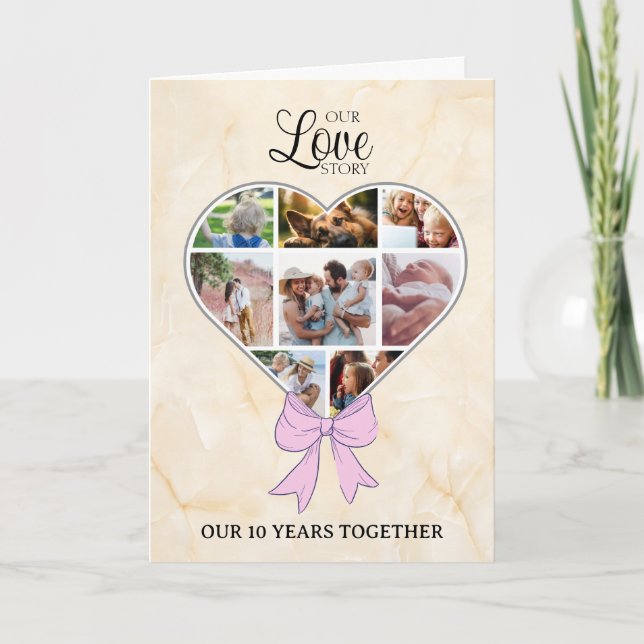 Cartão Coração com arco cor-de-rosa (Frente)