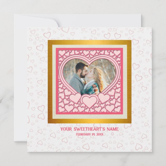 Cartão Coração Cor-de-Rosa Elegante Feliz Dia dos Namorad (Frente)