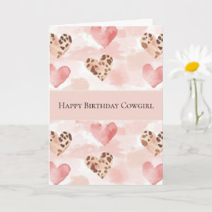 Cartão Coração de Aniversário de Vaqueira Rosa Ocidental