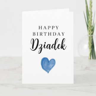 Cartão Coração de Aquarela Azul Feliz Aniversário Dziadek
