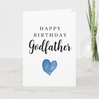Cartão Coração de Aquarela Azul Feliz Aniversário Padrinh