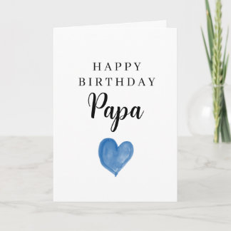 Cartão Coração de Aquarela Azul Feliz Aniversário Papai
