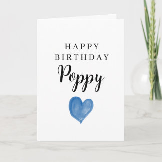 Cartão Coração de Aquarela Azul Feliz Aniversário Papoula