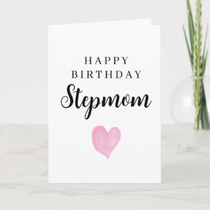 Cartão Coração de Aquarela Rosa Feliz Aniversário Madrast