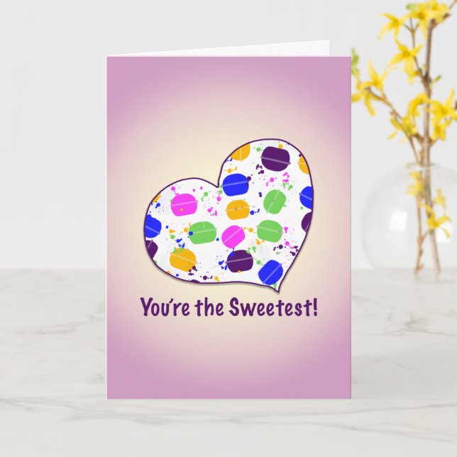 Cartão Coração de Confete de Macaron Personalizado no Dia (Flor Amarela)