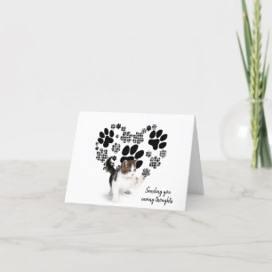 Cartão Coração de Gingham Pawprint para Perda de Gato de