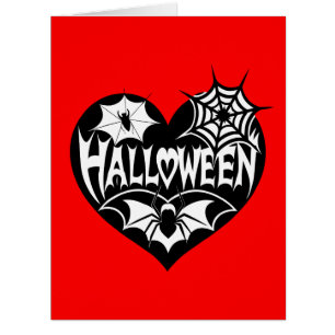 Cartão Coração de Halloween, Forma de Coração Preto, Teia