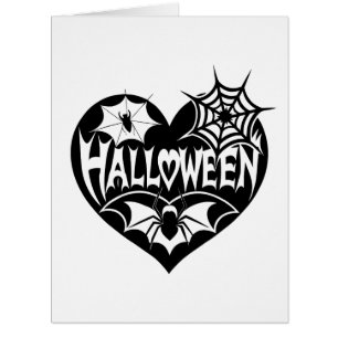 Cartão Coração de Halloween, Forma de Coração Preto, Teia
