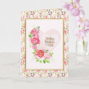 Cartão Coração de Rosa Elegante Feliz Dia das Mães