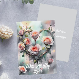 Cartão Coração de Rosas Rosa Românticas Com Todo o Meu Am