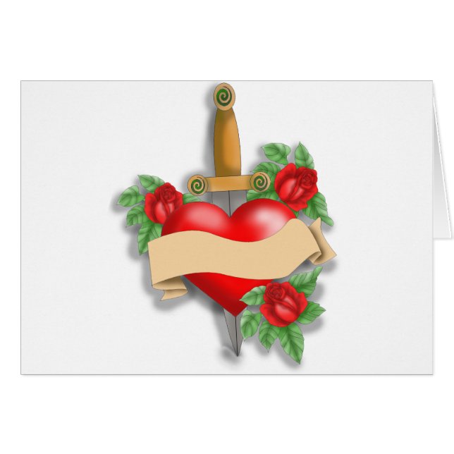 Cartão Coração de Tatuagem Personalizada (Frente Horizontal)