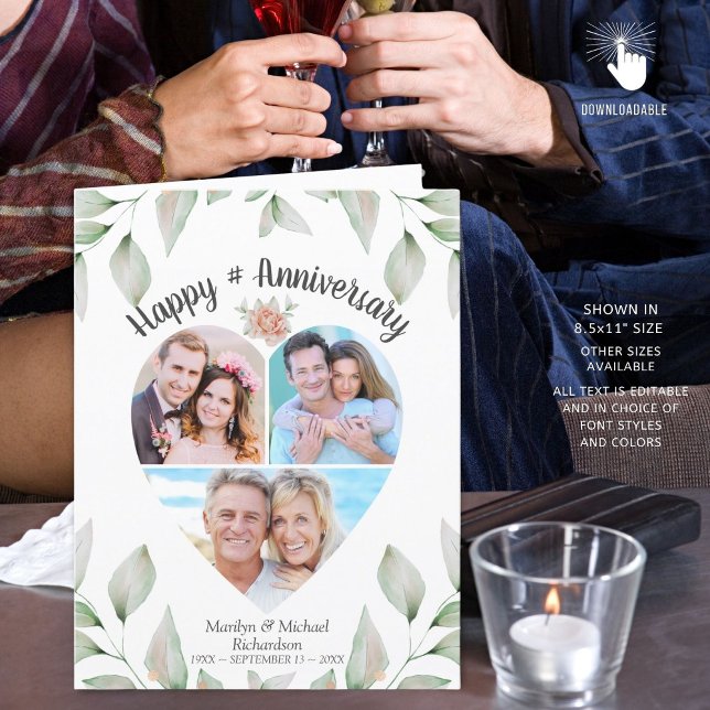 Cartão Coração do Aniversário Moldou Colagem de Fotos Gre (Criador carregado)