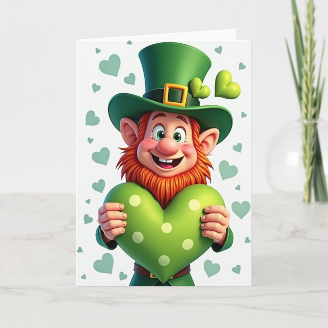 Cartão Coração do Leprechaun Sortudo (Frente)