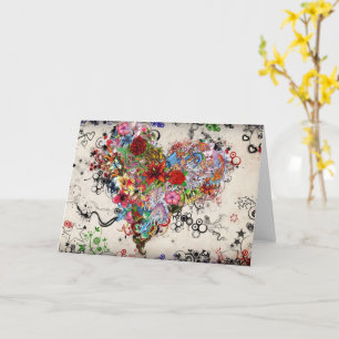 Cartão Coração e flores