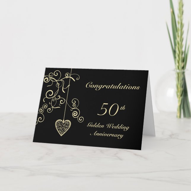 Cartão Coração Elegante Bodas de Ouro (Frente)