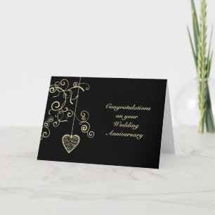 Cartão Coração Elegante Dourado Casamento Aniversário