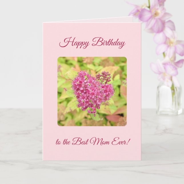 Cartão Coração Flor Natural - Feliz Aniversário Mãe rosa. (Orquídea)