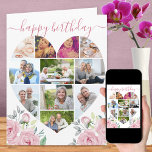 Cartão Coração Formatado 11 Colagem Fotográfica de Peony<br><div class="desc">Diga Feliz Aniversário a uma senhora especial com um cartão de colagem de fotos cardíacas amorosas decorado com bonito flores cor-de-rosa. O modelo de foto está configurado para que você adicione suas fotos, trabalhando em linhas de cima para baixo. A colagem de fotos contém 11 fotos que são exibidas em...</div>