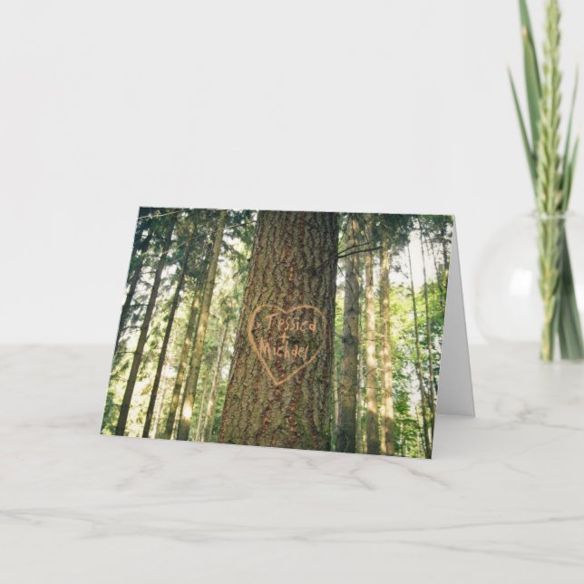 Cartão Coração Gravado em Placa de Aniversário de Árvore (Frente)