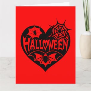 Cartão Coração Halloween, Forma de Coração Negro, Aranha 
