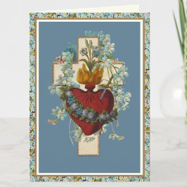 Cartão Coração Imaculado da Virgem Maria Cruz Floral