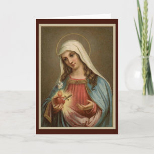 Cartão Coração Imaculado de Maria Aniversário com lírios-