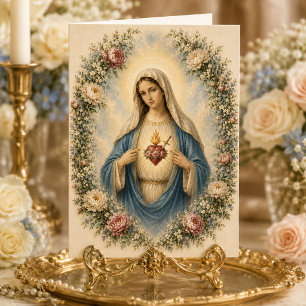 Cartão Coração Imaculado de Maria Católico Vintage