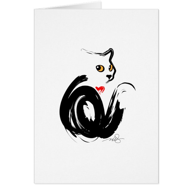 Cartão Coração "n" de Gato Negro (Frente)